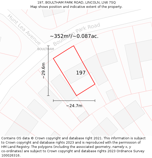 197, BOULTHAM PARK ROAD, LINCOLN, LN6 7SQ: Plot and title map