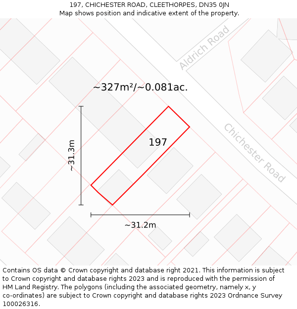197, CHICHESTER ROAD, CLEETHORPES, DN35 0JN: Plot and title map