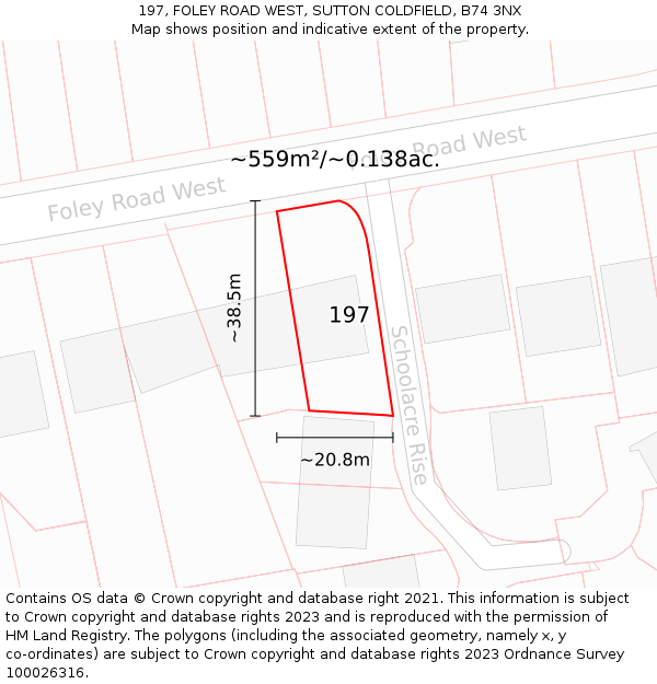 197, FOLEY ROAD WEST, SUTTON COLDFIELD, B74 3NX: Plot and title map