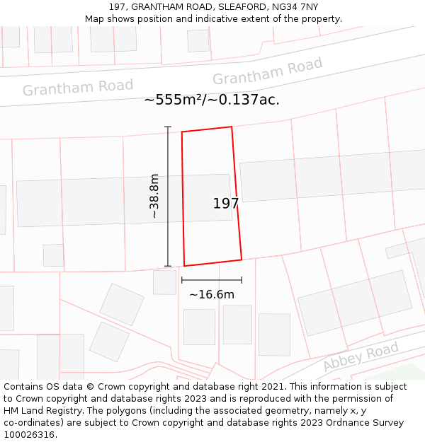 197, GRANTHAM ROAD, SLEAFORD, NG34 7NY: Plot and title map