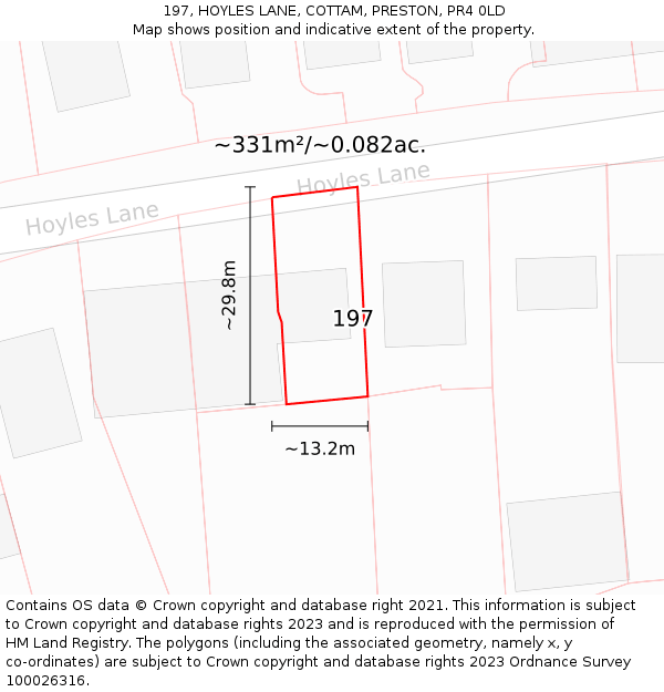 197, HOYLES LANE, COTTAM, PRESTON, PR4 0LD: Plot and title map