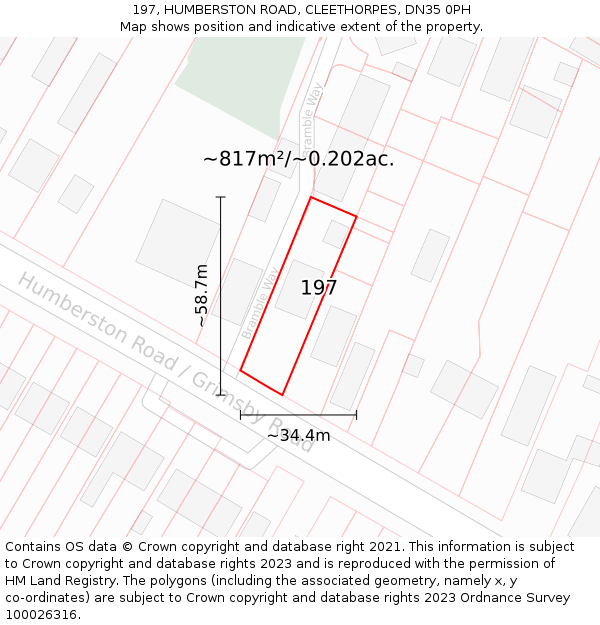 197, HUMBERSTON ROAD, CLEETHORPES, DN35 0PH: Plot and title map
