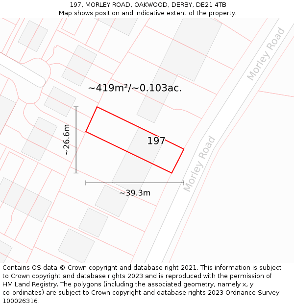 197, MORLEY ROAD, OAKWOOD, DERBY, DE21 4TB: Plot and title map