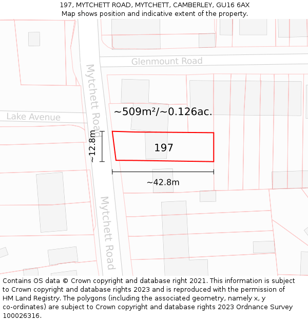 197, MYTCHETT ROAD, MYTCHETT, CAMBERLEY, GU16 6AX: Plot and title map