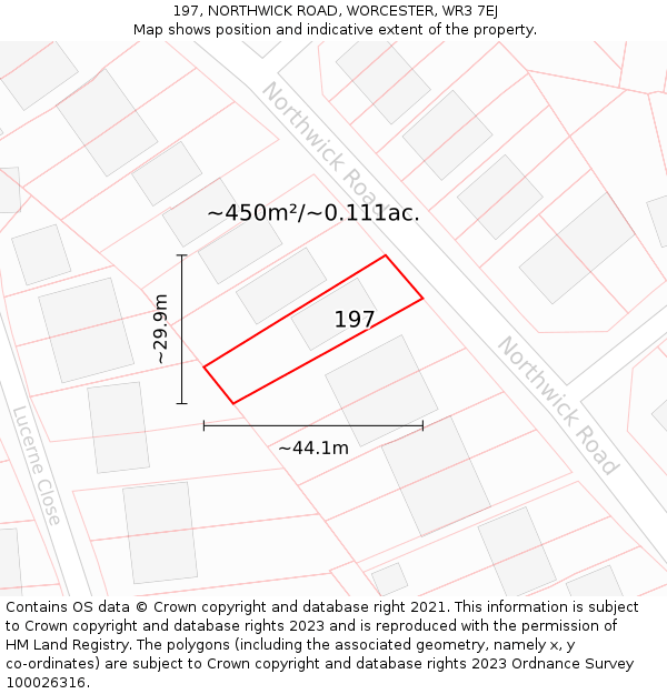 197, NORTHWICK ROAD, WORCESTER, WR3 7EJ: Plot and title map
