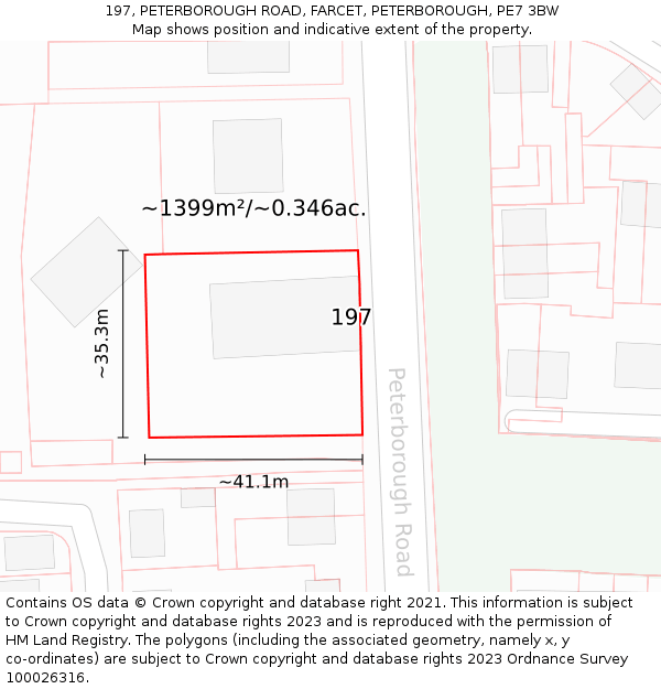 197, PETERBOROUGH ROAD, FARCET, PETERBOROUGH, PE7 3BW: Plot and title map