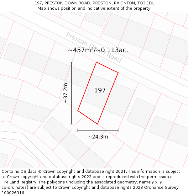 197, PRESTON DOWN ROAD, PRESTON, PAIGNTON, TQ3 1DL: Plot and title map