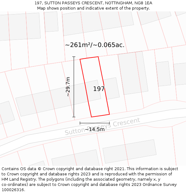 197, SUTTON PASSEYS CRESCENT, NOTTINGHAM, NG8 1EA: Plot and title map