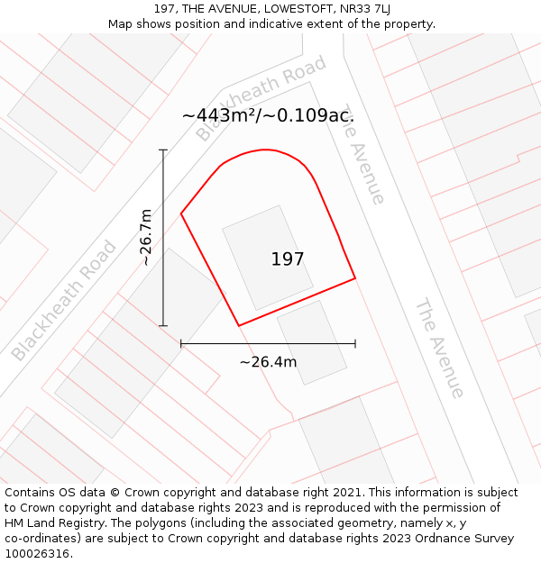 197, THE AVENUE, LOWESTOFT, NR33 7LJ: Plot and title map
