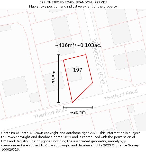 197, THETFORD ROAD, BRANDON, IP27 0DF: Plot and title map