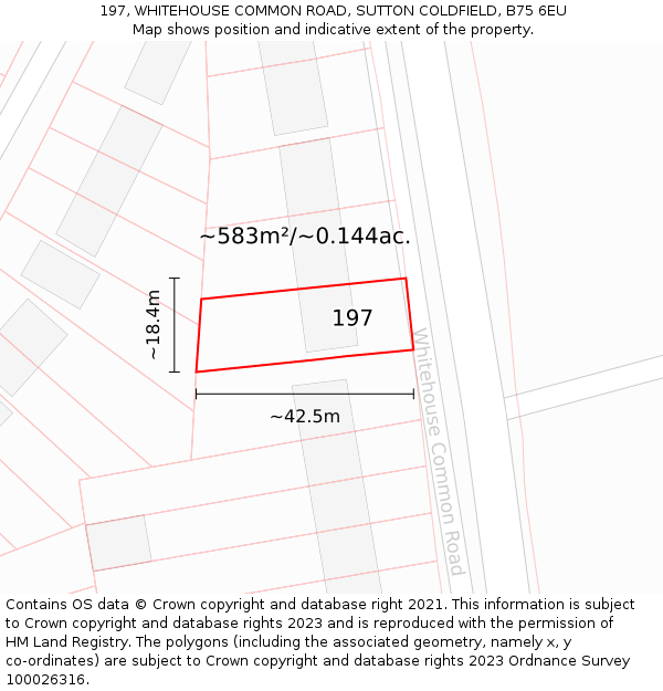 197, WHITEHOUSE COMMON ROAD, SUTTON COLDFIELD, B75 6EU: Plot and title map