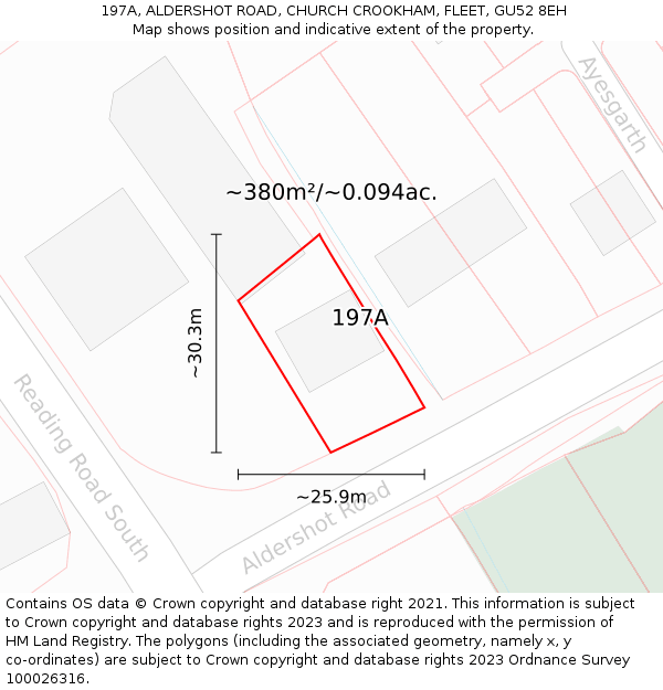 197A, ALDERSHOT ROAD, CHURCH CROOKHAM, FLEET, GU52 8EH: Plot and title map