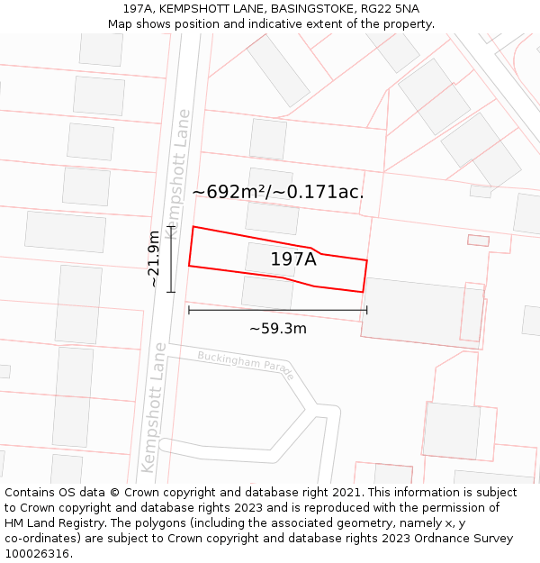 197A, KEMPSHOTT LANE, BASINGSTOKE, RG22 5NA: Plot and title map