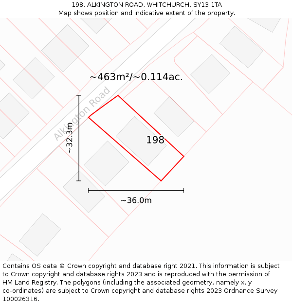 198, ALKINGTON ROAD, WHITCHURCH, SY13 1TA: Plot and title map