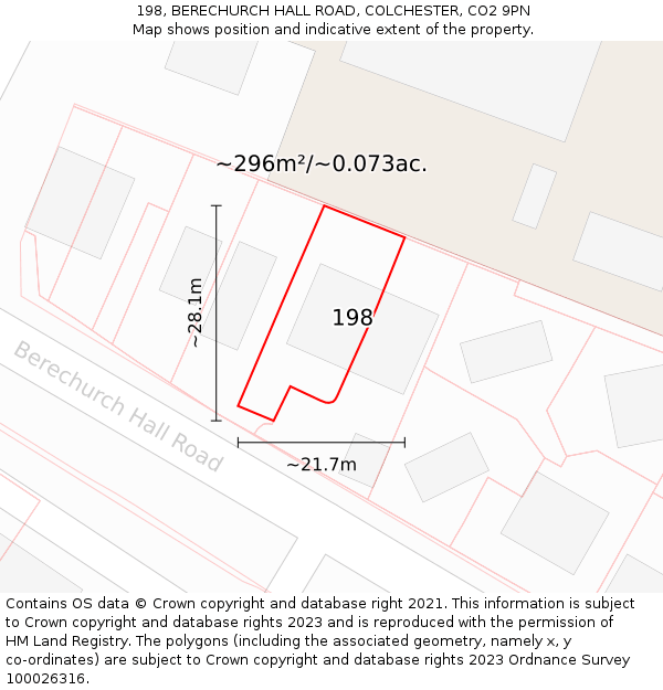 198, BERECHURCH HALL ROAD, COLCHESTER, CO2 9PN: Plot and title map