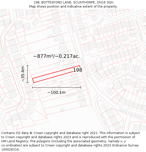 198, BOTTESFORD LANE, SCUNTHORPE, DN16 3QH: Plot and title map