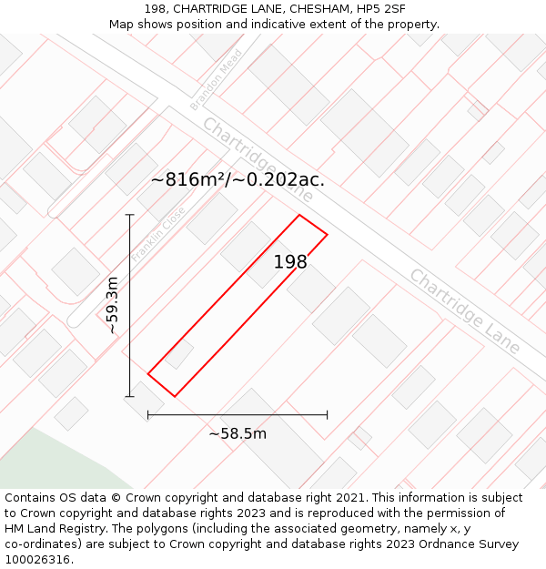 198, CHARTRIDGE LANE, CHESHAM, HP5 2SF: Plot and title map