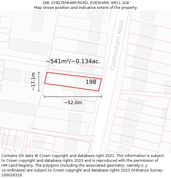 198, CHELTENHAM ROAD, EVESHAM, WR11 2LW: Plot and title map