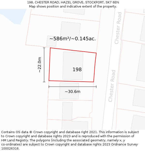 198, CHESTER ROAD, HAZEL GROVE, STOCKPORT, SK7 6EN: Plot and title map