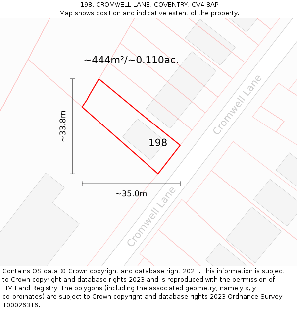 198, CROMWELL LANE, COVENTRY, CV4 8AP: Plot and title map