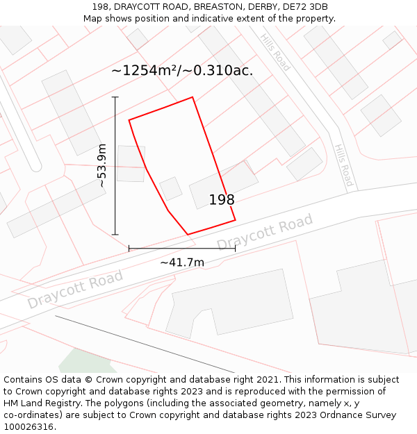 198, DRAYCOTT ROAD, BREASTON, DERBY, DE72 3DB: Plot and title map