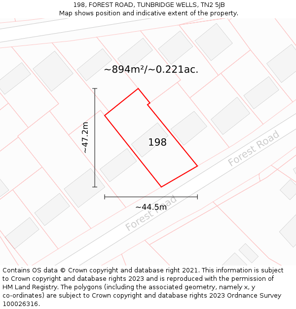 198, FOREST ROAD, TUNBRIDGE WELLS, TN2 5JB: Plot and title map