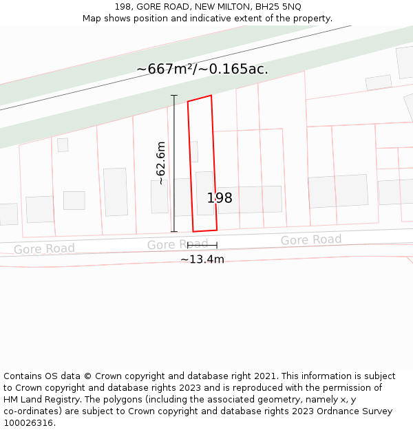 198, GORE ROAD, NEW MILTON, BH25 5NQ: Plot and title map