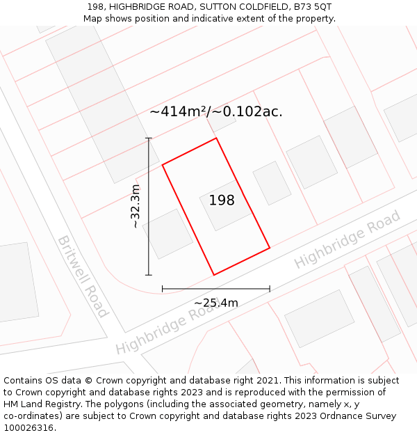 198, HIGHBRIDGE ROAD, SUTTON COLDFIELD, B73 5QT: Plot and title map