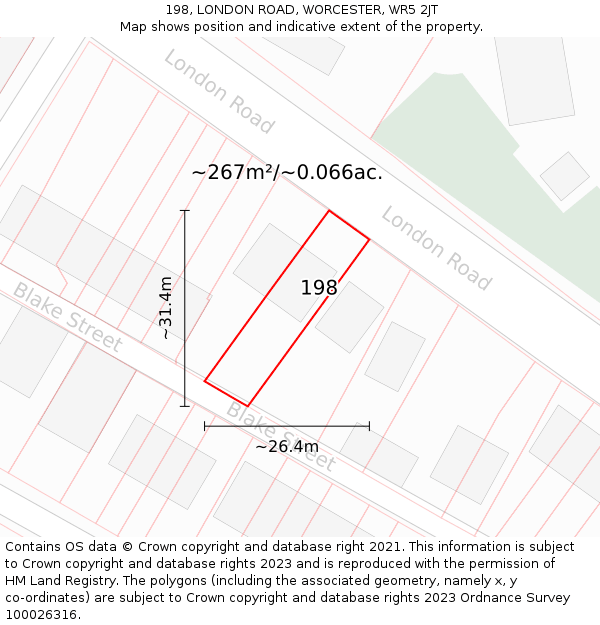 198, LONDON ROAD, WORCESTER, WR5 2JT: Plot and title map