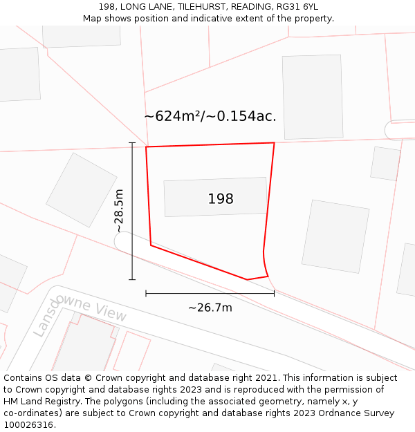 198, LONG LANE, TILEHURST, READING, RG31 6YL: Plot and title map