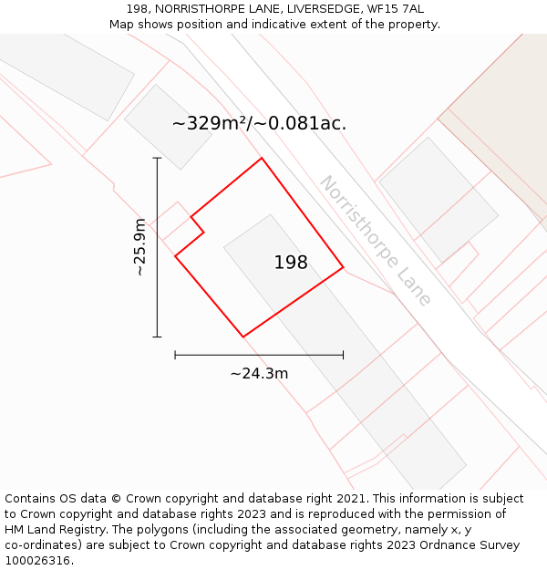 198, NORRISTHORPE LANE, LIVERSEDGE, WF15 7AL: Plot and title map