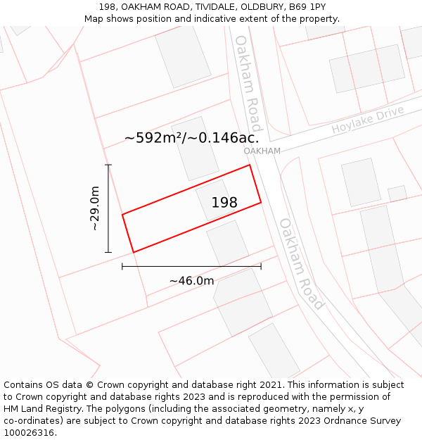 198, OAKHAM ROAD, TIVIDALE, OLDBURY, B69 1PY: Plot and title map