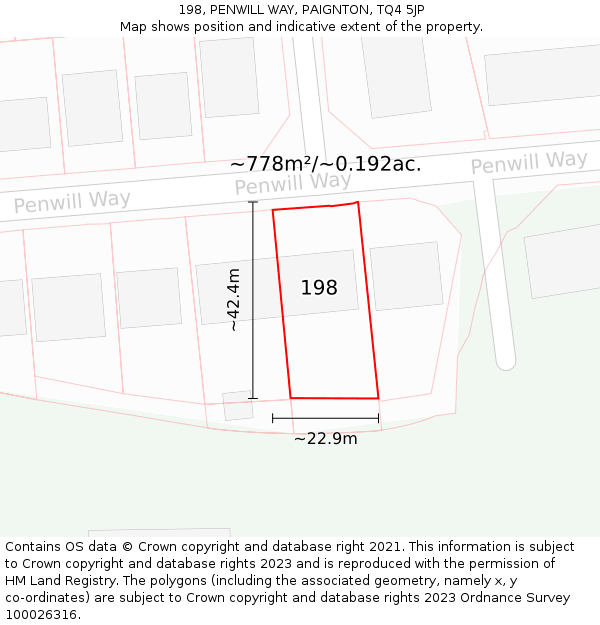 198, PENWILL WAY, PAIGNTON, TQ4 5JP: Plot and title map