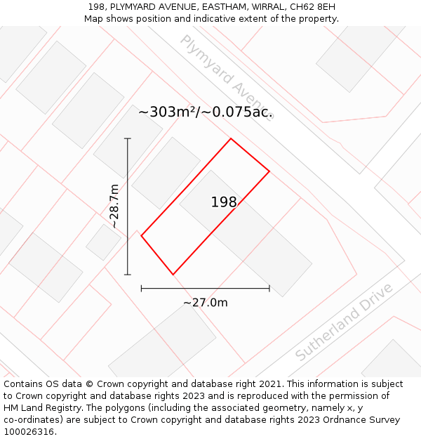 198, PLYMYARD AVENUE, EASTHAM, WIRRAL, CH62 8EH: Plot and title map