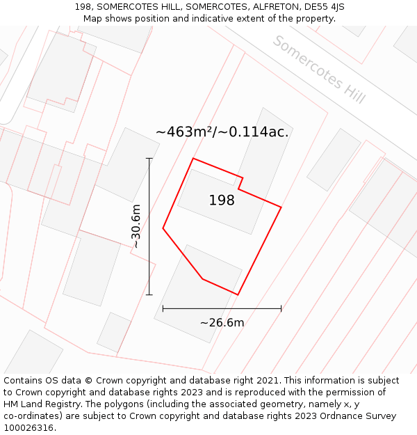 198, SOMERCOTES HILL, SOMERCOTES, ALFRETON, DE55 4JS: Plot and title map