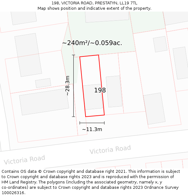 198, VICTORIA ROAD, PRESTATYN, LL19 7TL: Plot and title map