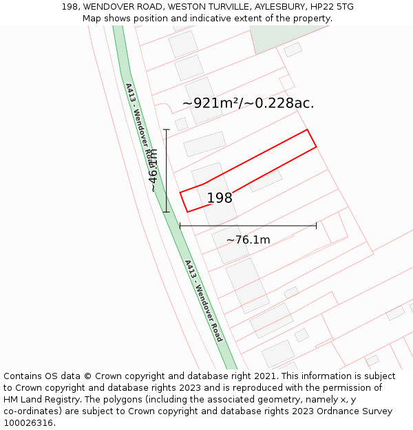 198, WENDOVER ROAD, WESTON TURVILLE, AYLESBURY, HP22 5TG: Plot and title map