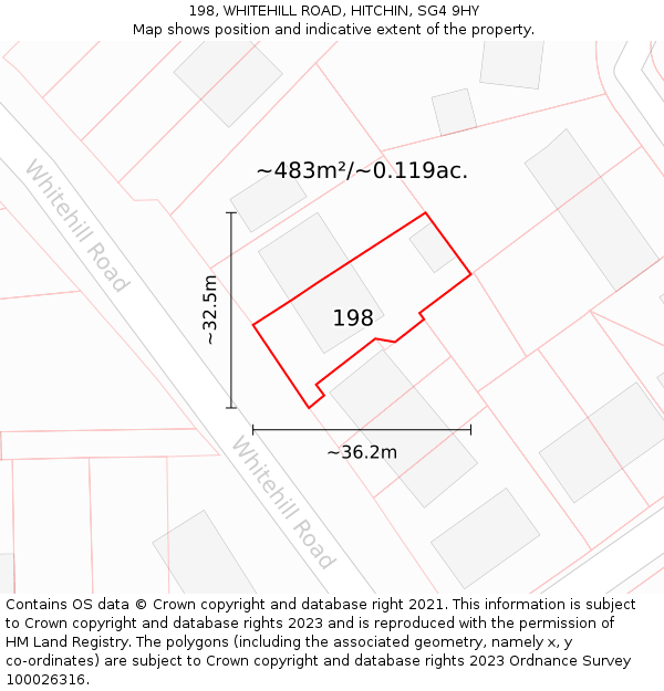 198, WHITEHILL ROAD, HITCHIN, SG4 9HY: Plot and title map