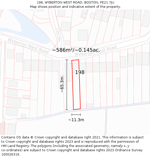 198, WYBERTON WEST ROAD, BOSTON, PE21 7JU: Plot and title map