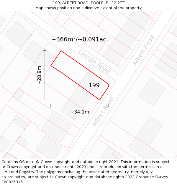 199, ALBERT ROAD, POOLE, BH12 2EZ: Plot and title map