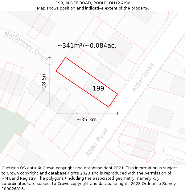 199, ALDER ROAD, POOLE, BH12 4AW: Plot and title map