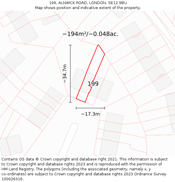 199, ALNWICK ROAD, LONDON, SE12 9BU: Plot and title map