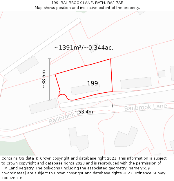 199, BAILBROOK LANE, BATH, BA1 7AB: Plot and title map
