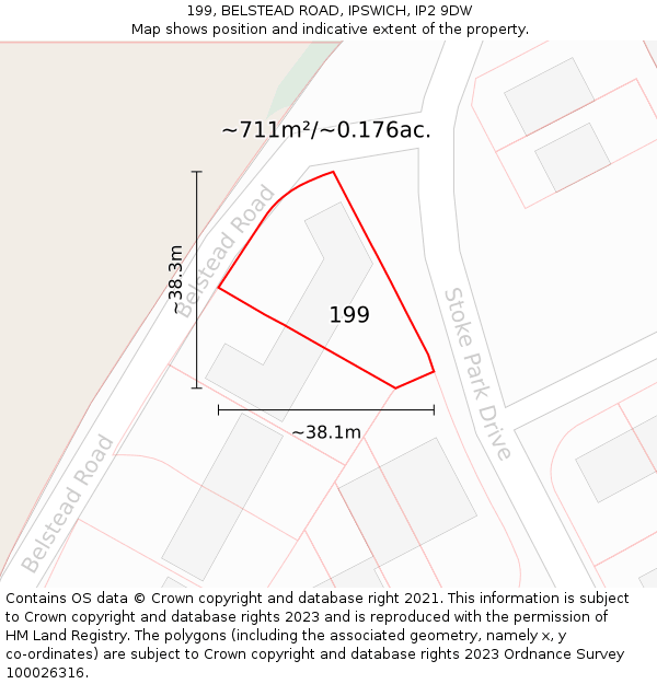 199, BELSTEAD ROAD, IPSWICH, IP2 9DW: Plot and title map