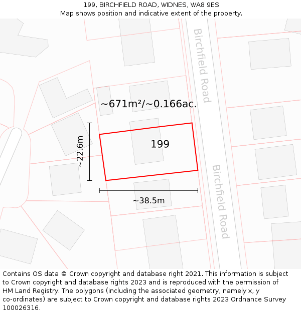 199, BIRCHFIELD ROAD, WIDNES, WA8 9ES: Plot and title map