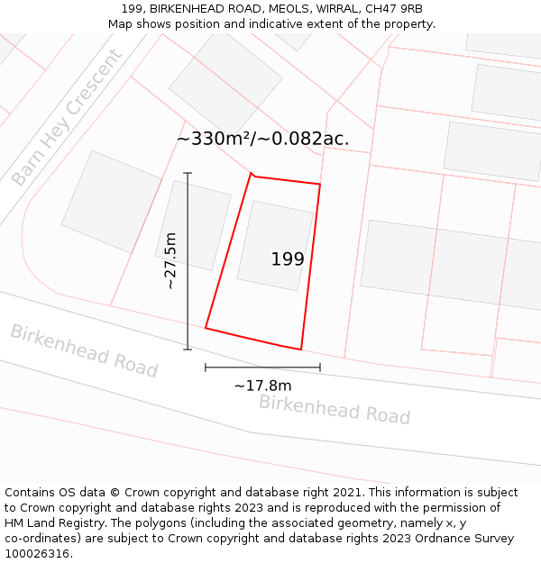 199, BIRKENHEAD ROAD, MEOLS, WIRRAL, CH47 9RB: Plot and title map