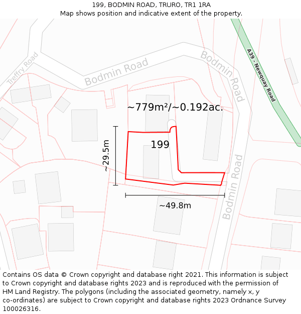 199, BODMIN ROAD, TRURO, TR1 1RA: Plot and title map