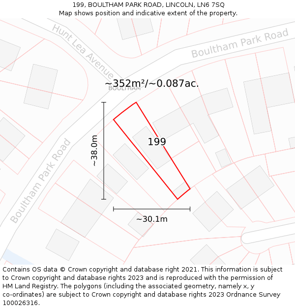 199, BOULTHAM PARK ROAD, LINCOLN, LN6 7SQ: Plot and title map