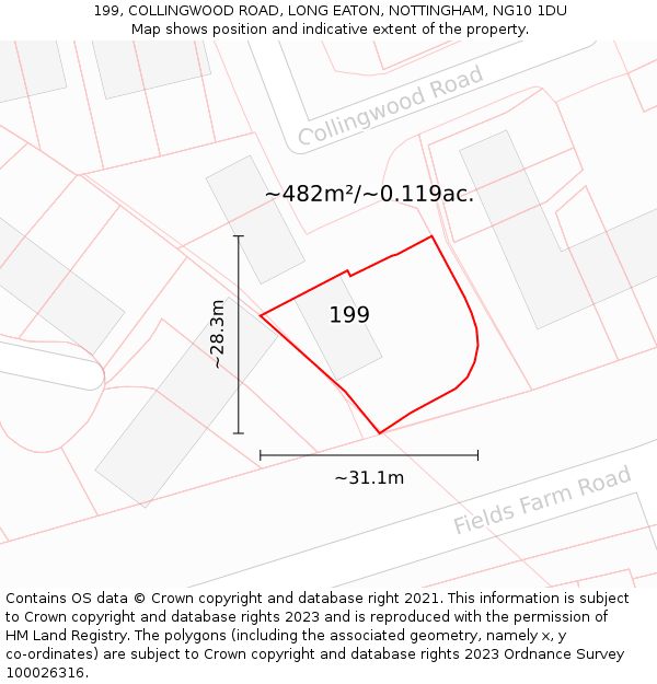 199, COLLINGWOOD ROAD, LONG EATON, NOTTINGHAM, NG10 1DU: Plot and title map
