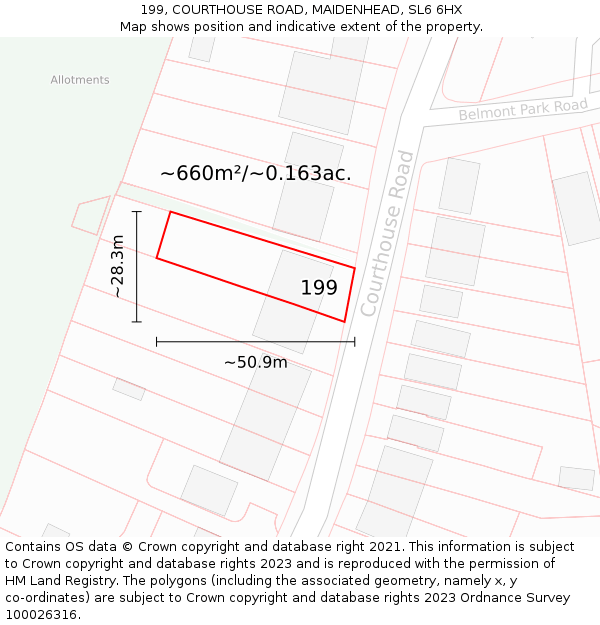 199, COURTHOUSE ROAD, MAIDENHEAD, SL6 6HX: Plot and title map